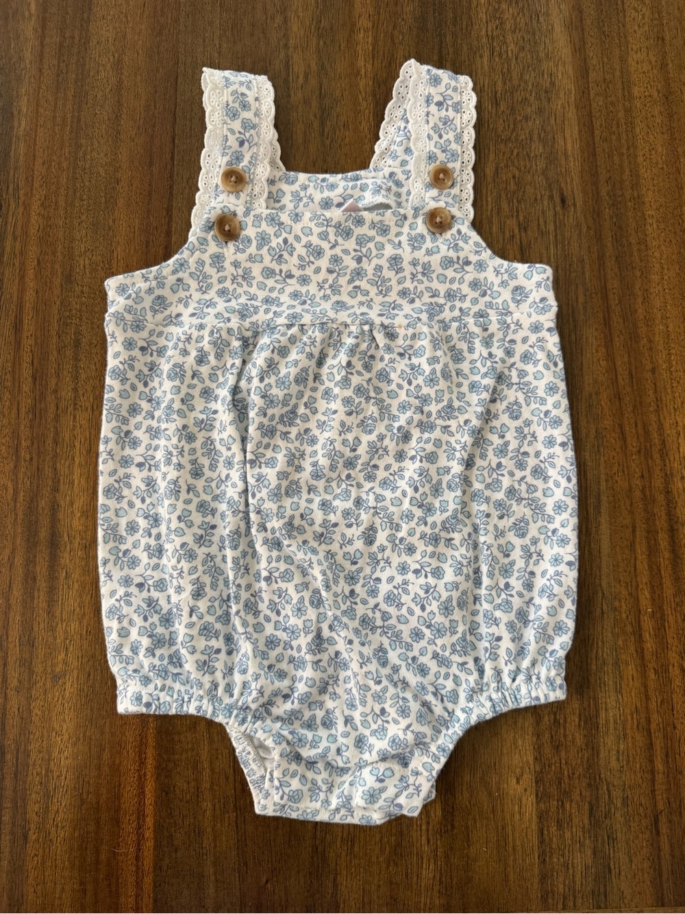 Little Lass White Romper with Blue Floral Print